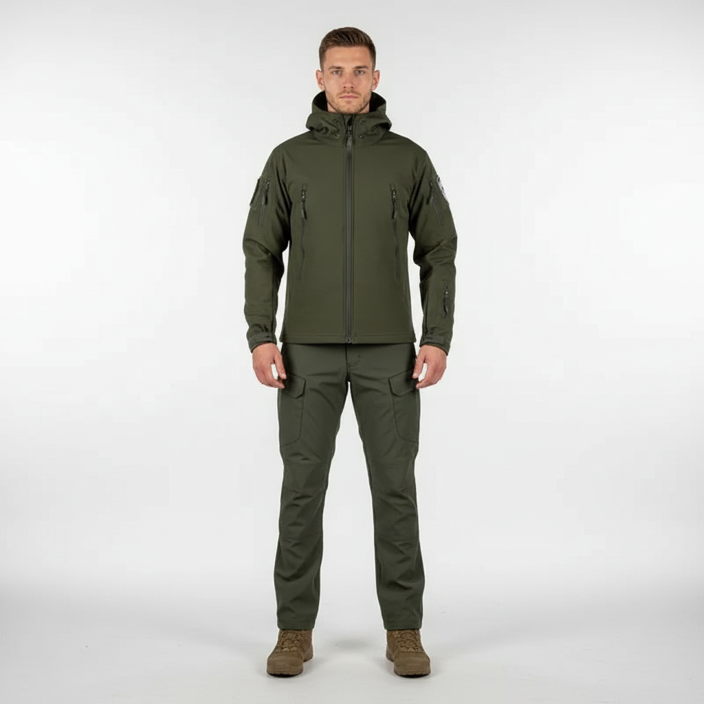 Full men's outdoor tactical gear: wind and waterproof jacket with matching pants