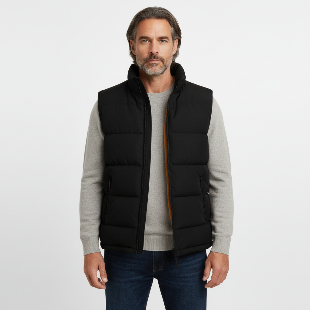 Stylish men's quilted bodywarmer, sleeveless jacket, ideal for winter outdoor activities