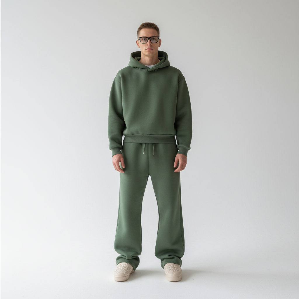 Athletic men's oversized black hoodie and joggers ensemble, comfortable performance apparel