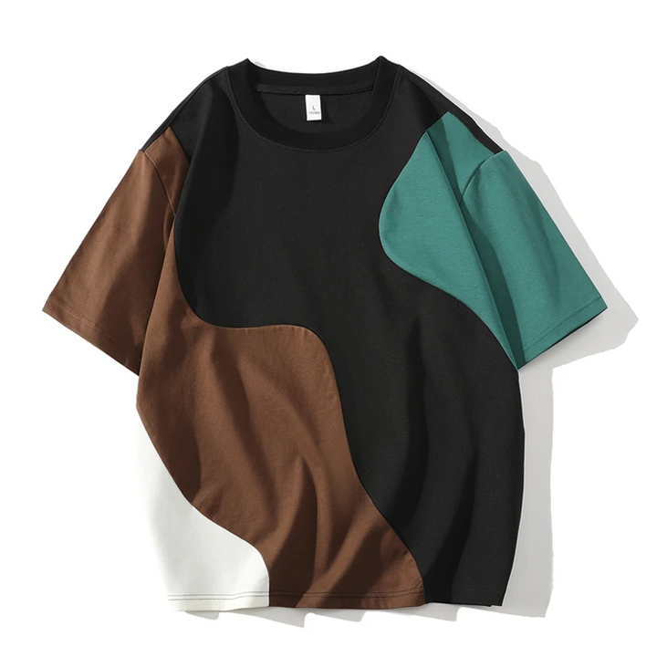 Men's oversized crossover panel tee with relaxed fit, perfect for urban streetwear and casual comfort.