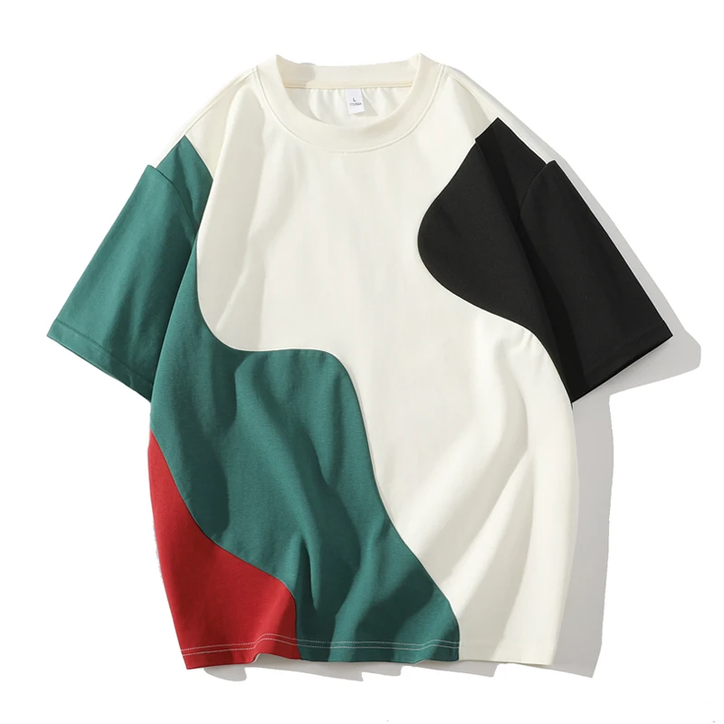 Stylish men's multi-panel t-shirt featuring a drop shoulder design, ideal for modern urban fashion.