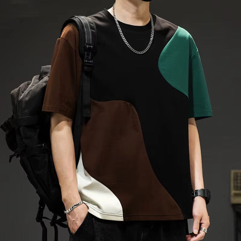 Comfortable men's crossover panel tee, a relaxed fit drop shoulder design for modern casual and streetwear.