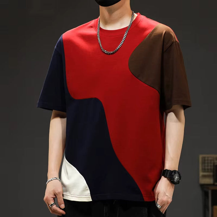 Distinctive men's graphic t-shirt with crossover panels, a drop shoulder and relaxed fit for everyday urban wear.