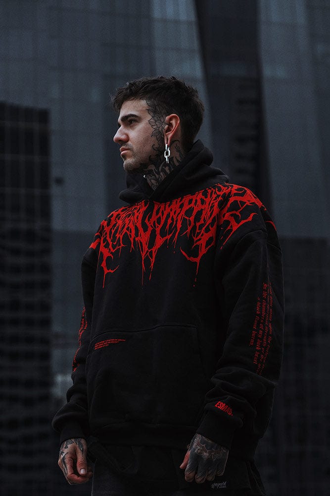 Heavyweight men's oversized hoodie featuring a striking graphic print, ideal for a bold streetwear look.