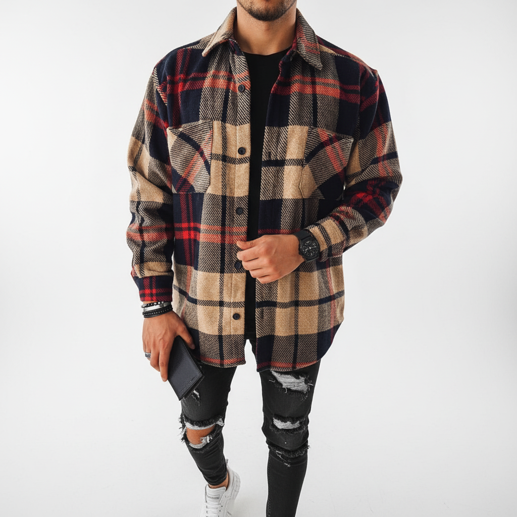Stylish men's cotton blend diamond print oversized long-sleeve top, perfect for winter fashion