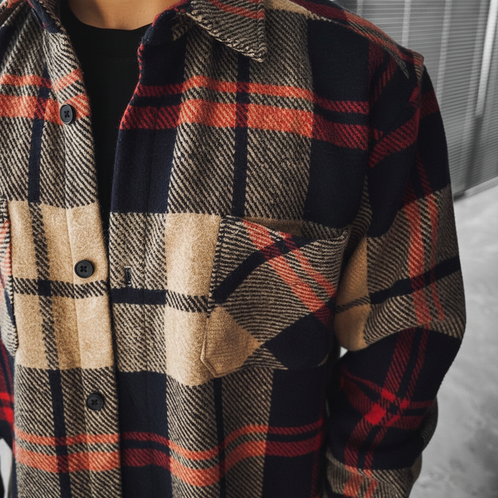 Fabian men's long-sleeve shirt featuring a bold diamond pattern and oversized fit for comfort
