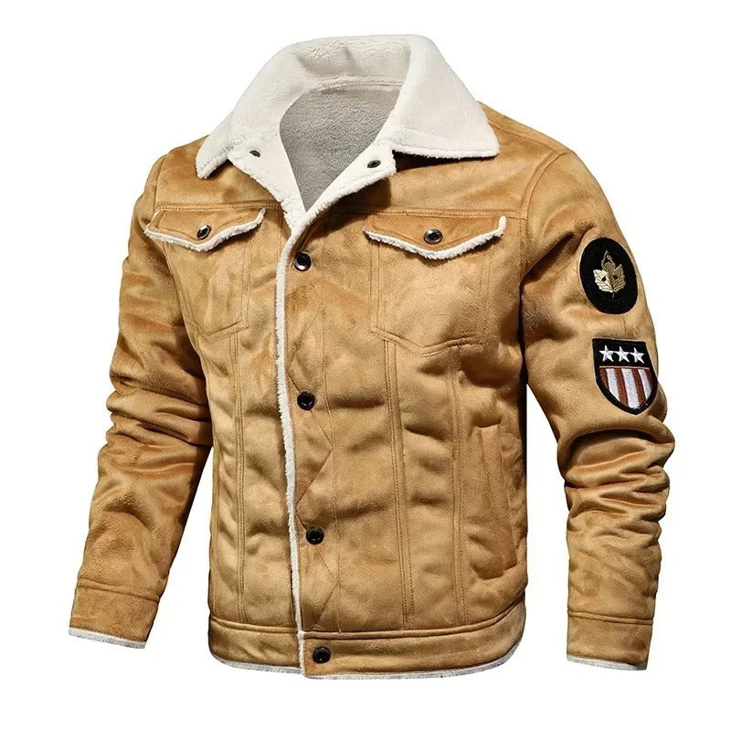 Men's oversized luxury brown leather jacket, warm & stylish for winter. Perfect casual outerwear for cold weather.