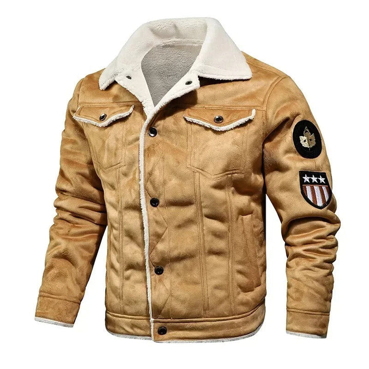 Men's oversized luxury brown leather jacket, warm & stylish for winter. Perfect casual outerwear for cold weather.
