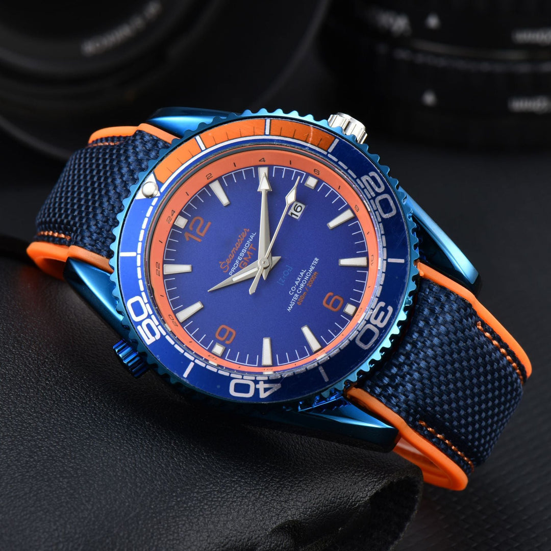 Men's casual sport watch, oversized with luminous dial, date window, & a distinct woven strap.