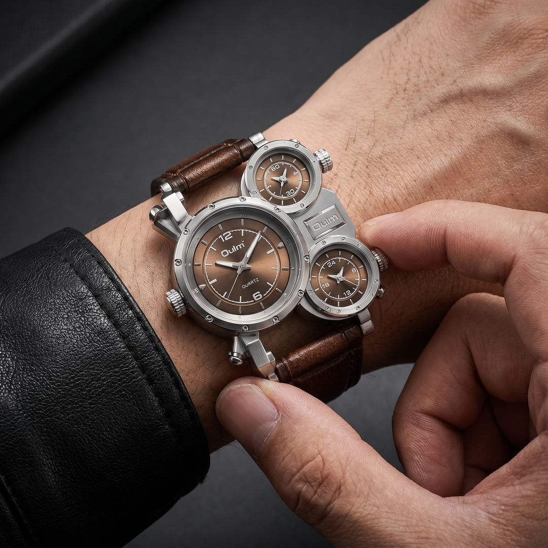 Stylish men's oversized world-time quartz watch. A bold fashion accessory with a durable alloy case.