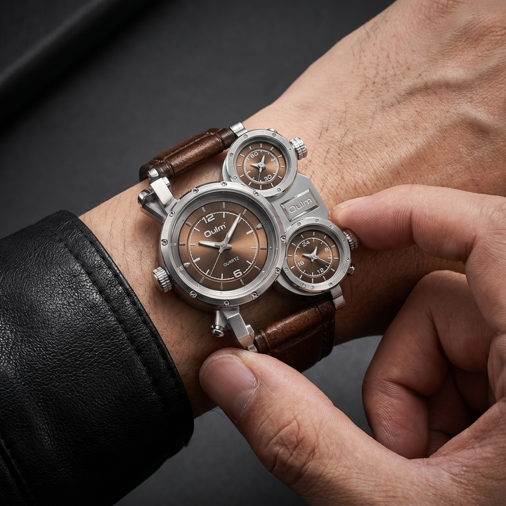 Stylish men's oversized world-time quartz watch. A bold fashion accessory with a durable alloy case.