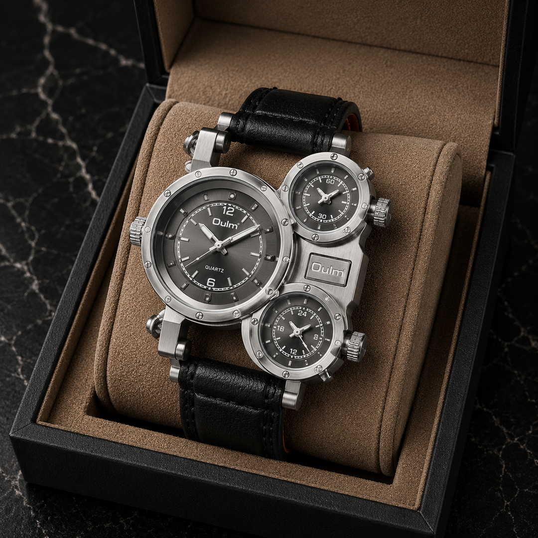 Men's statement oversized quartz world-time watch, a luxurious and functional men's accessory with alloy case.