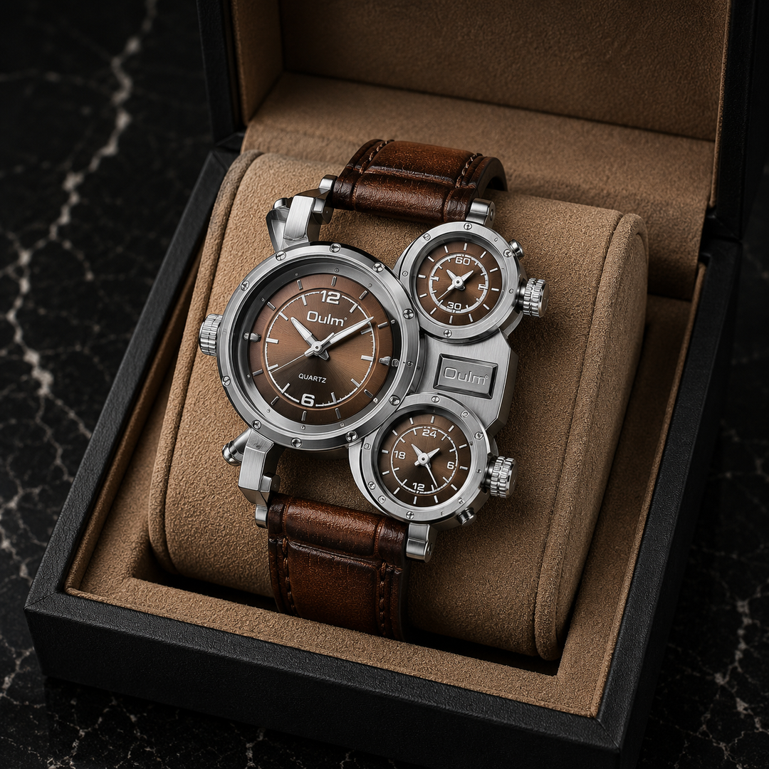 Fashion-forward men's oversized world-time quartz watch, featuring a bold display and elegant alloy craftsmanship.