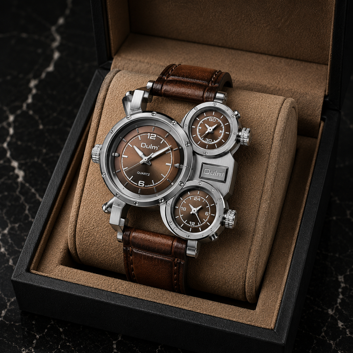 Fashion-forward men's oversized world-time quartz watch, featuring a bold display and elegant alloy craftsmanship.