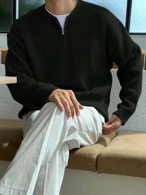 Stylish men's oversized acrylic zip-up sweater, featuring a long sleeve design for warmth and comfort.