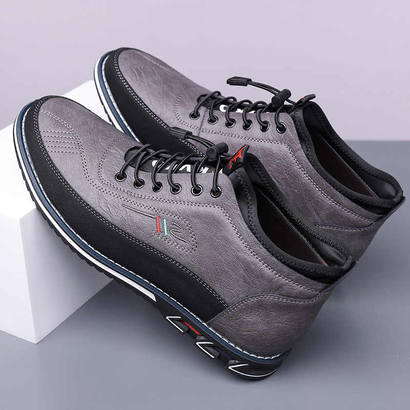 Barefoot men's hi-top sneakers, Oxford style, promoting natural movement & shock absorption.