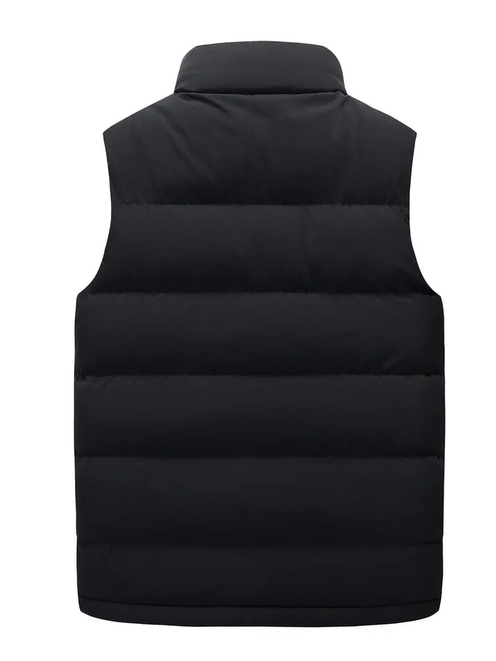 Water-repellent men's padded bodywarmer, lightweight & warm winter vest for cold weather layering.