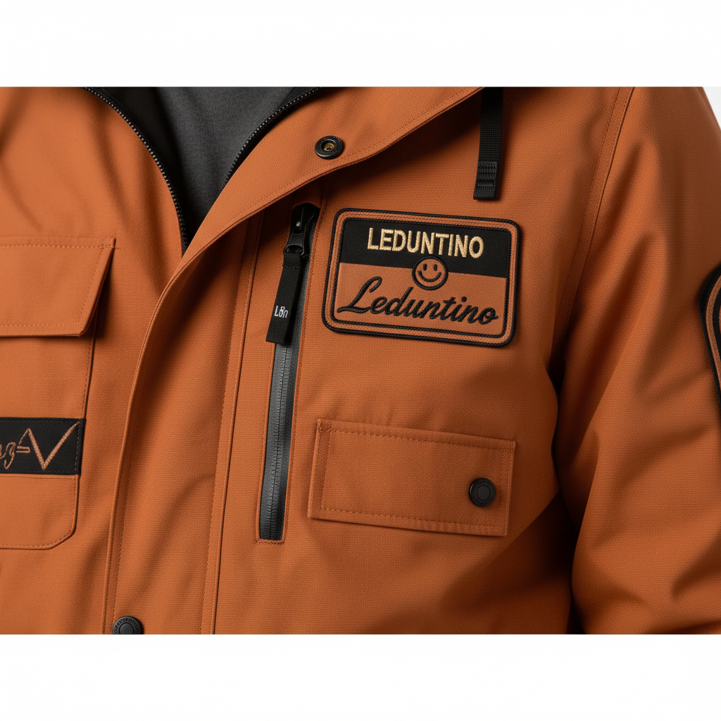 Front view of men's water-repellent padded outdoor jacket with zip closure and pockets
