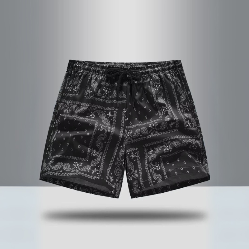 Vibrant paisley pattern on men's performance gym shorts. Great for athletic activities & casual outfits.