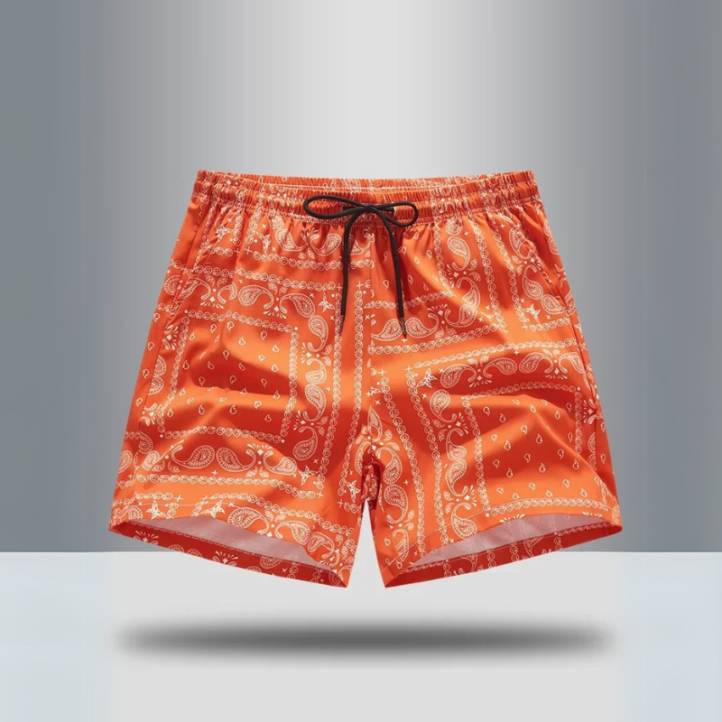 Stylish men's casual paisley shorts, also suitable for gym workouts and athletic performance.