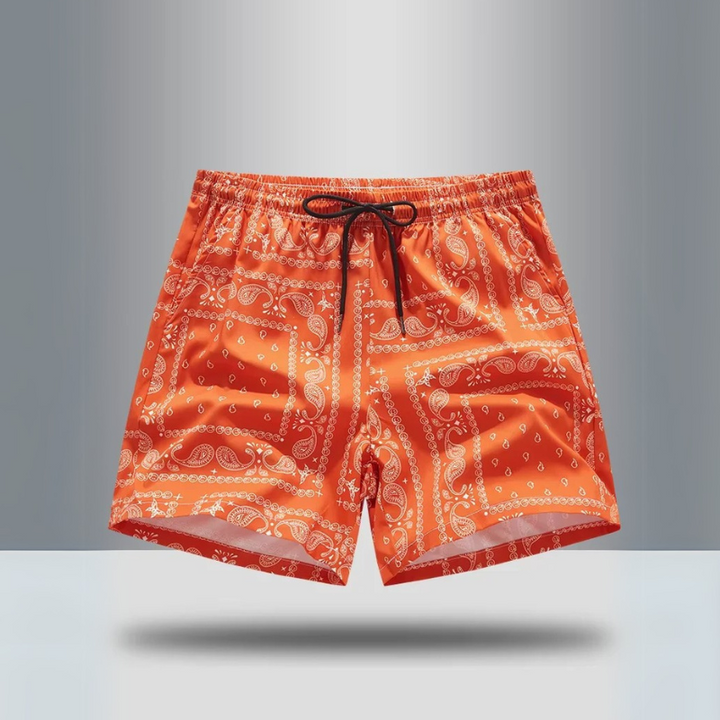 Stylish men's casual paisley shorts, also suitable for gym workouts and athletic performance.