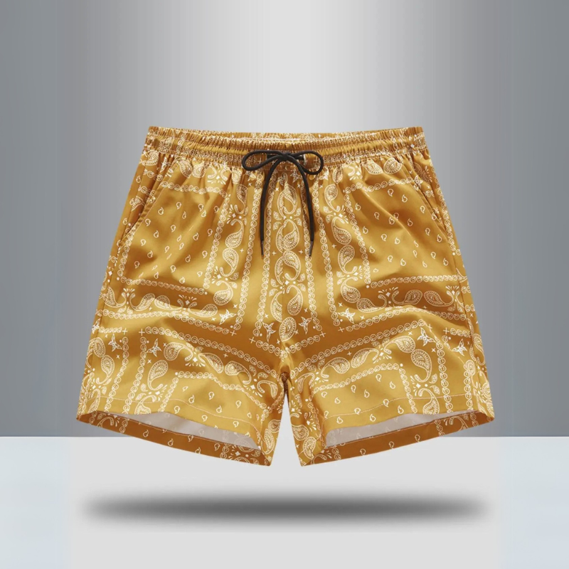 Retro men's athletic performance shorts with a cool paisley print. Perfect for gym, workout, or streetwear.