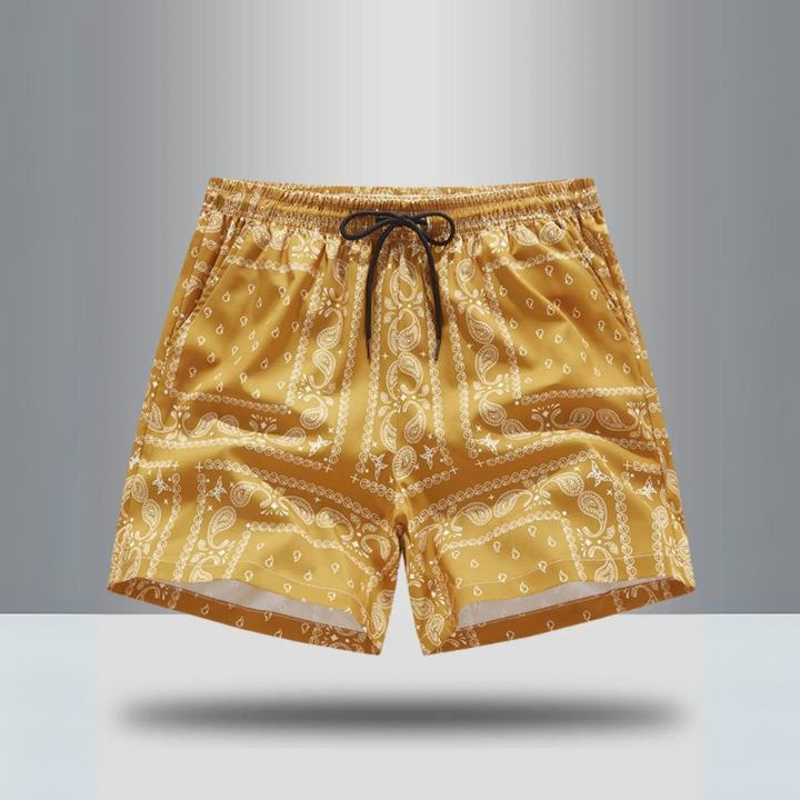 Retro men's athletic performance shorts with a cool paisley print. Perfect for gym, workout, or streetwear.