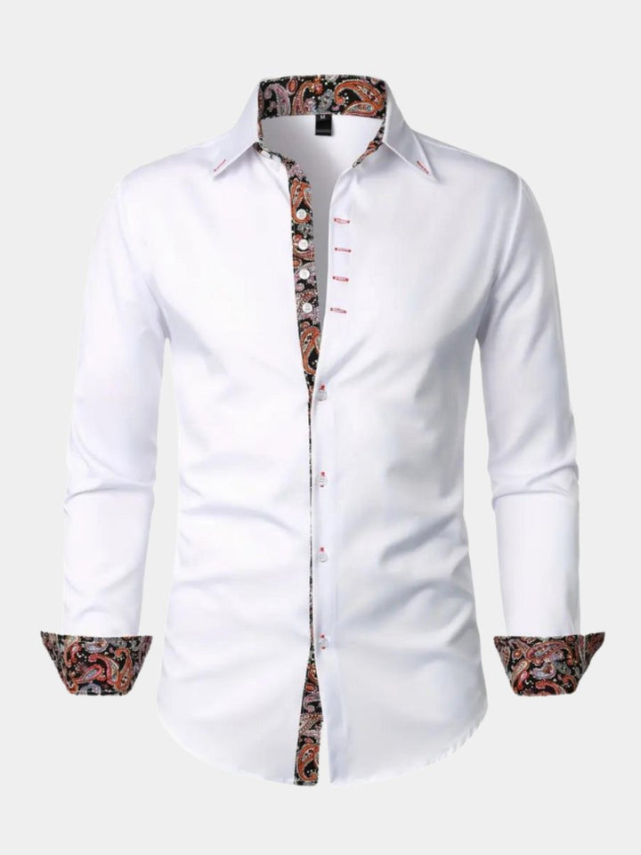 Men's paisley print slim fit long sleeve shirt. Stylish casual & dress shirt for men's apparel.