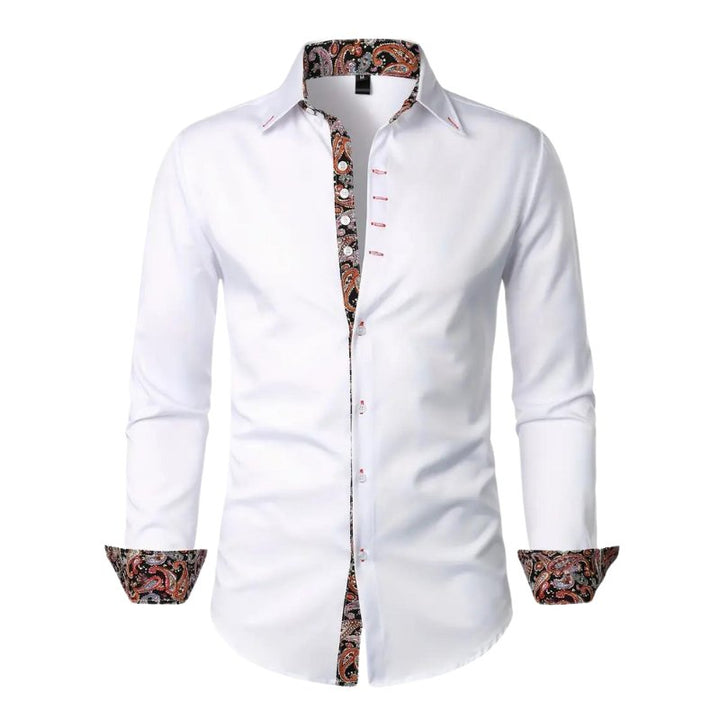 Sophisticated men's slim fit long sleeve shirt with an elegant paisley pattern. Unique design.