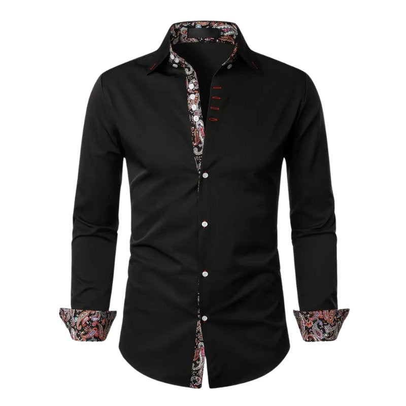 Versatile men's long sleeve paisley shirt. Slim fit & stylish for everyday or special events.