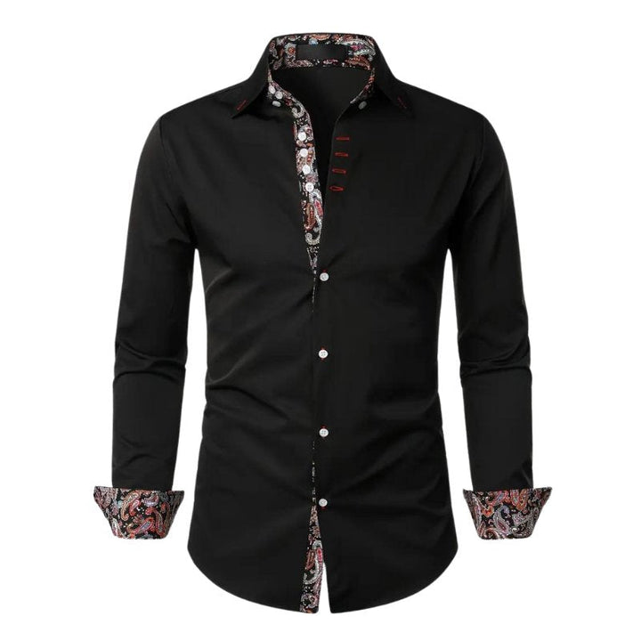 Versatile men's long sleeve paisley shirt. Slim fit & stylish for everyday or special events.