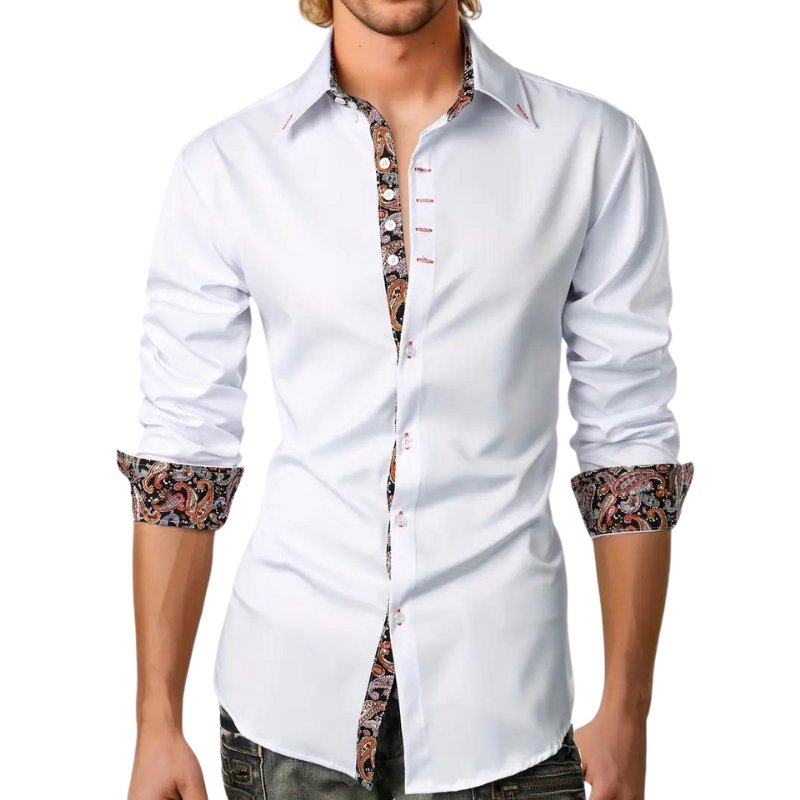Men's casual paisley print long sleeve top. Slim fit, stylish & comfortable for daily wear.