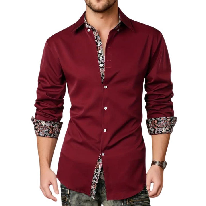 Stylish men's slim fit long sleeve shirt. Unique paisley print, versatile for smart & casual.