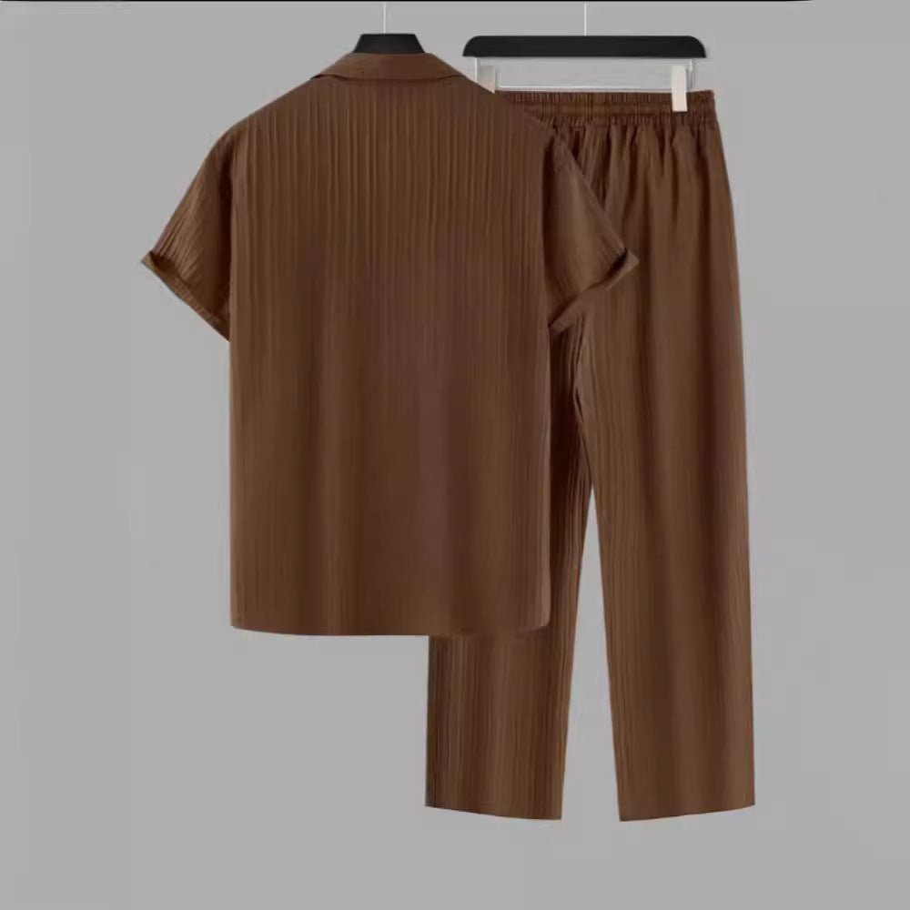 Side view of men's Palermo relaxed fit outfit. Comfortable men's two-piece set for versatile casual & resort wear.