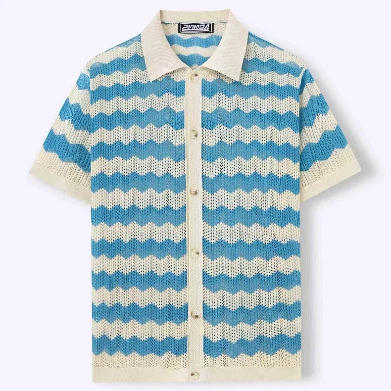 Cool & comfortable men's relaxed button-up shirt, perfect for warm weather vacation wear.
