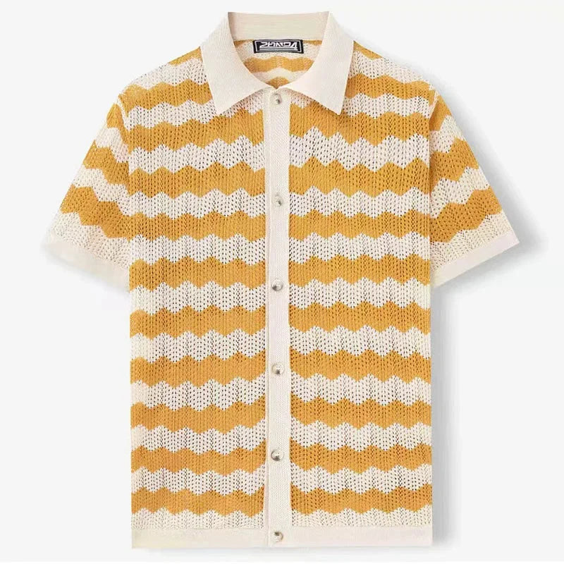 Modern men's relaxed button-front shirt. A lightweight, stylish top for any casual occasion.