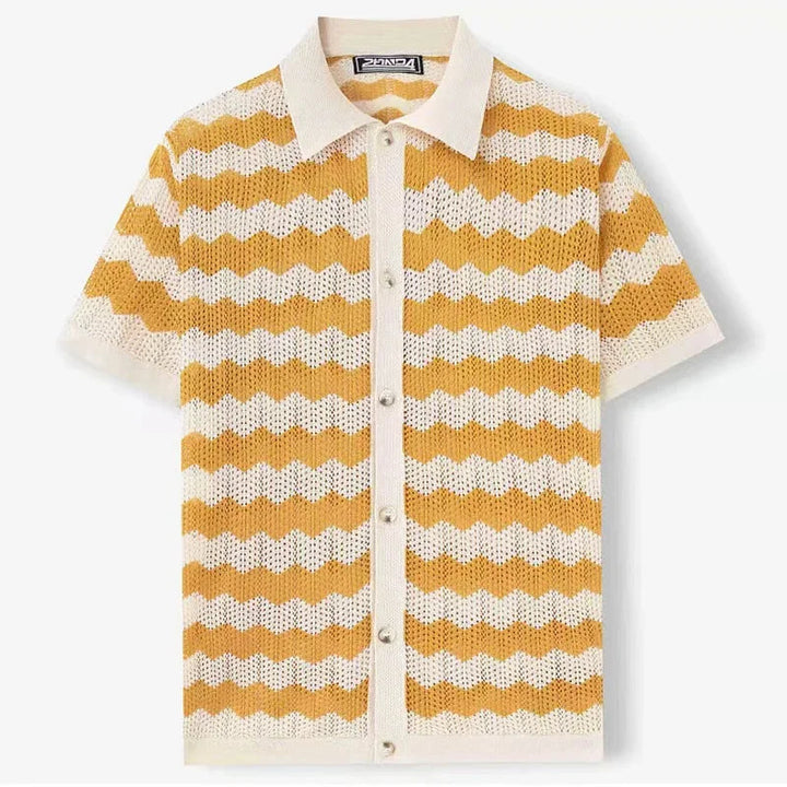 Modern men's relaxed button-front shirt. A lightweight, stylish top for any casual occasion.