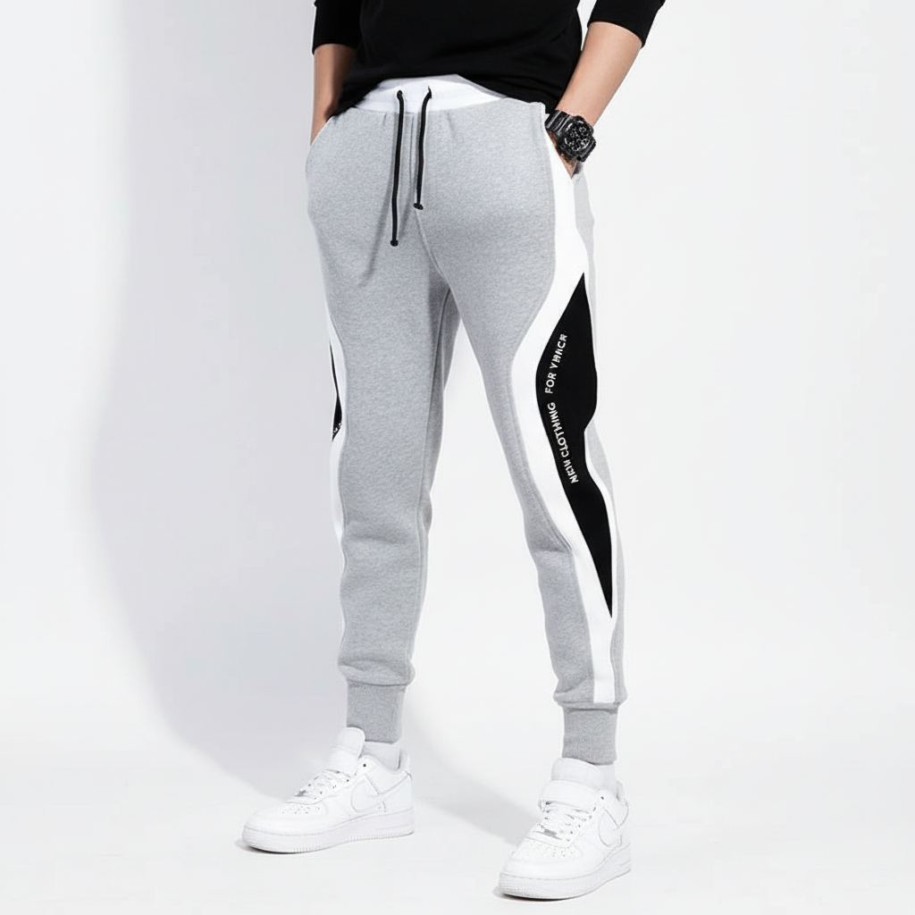 Athletic men's apparel: Peter joggers in a patchwork style, combining comfort with contemporary design