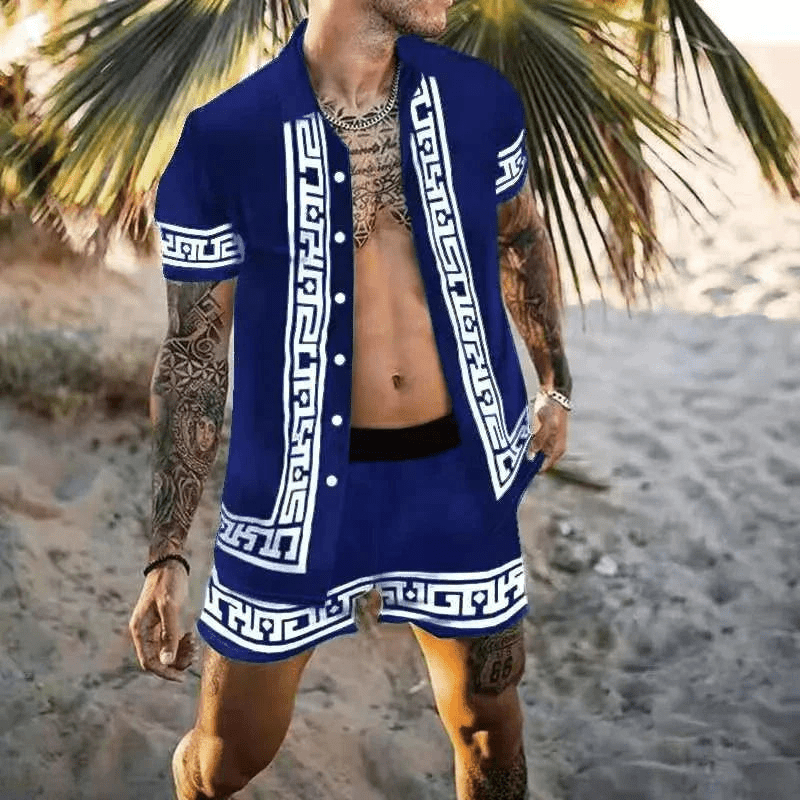 Men's casual shorts from patchwork print summer set, comfortable fit