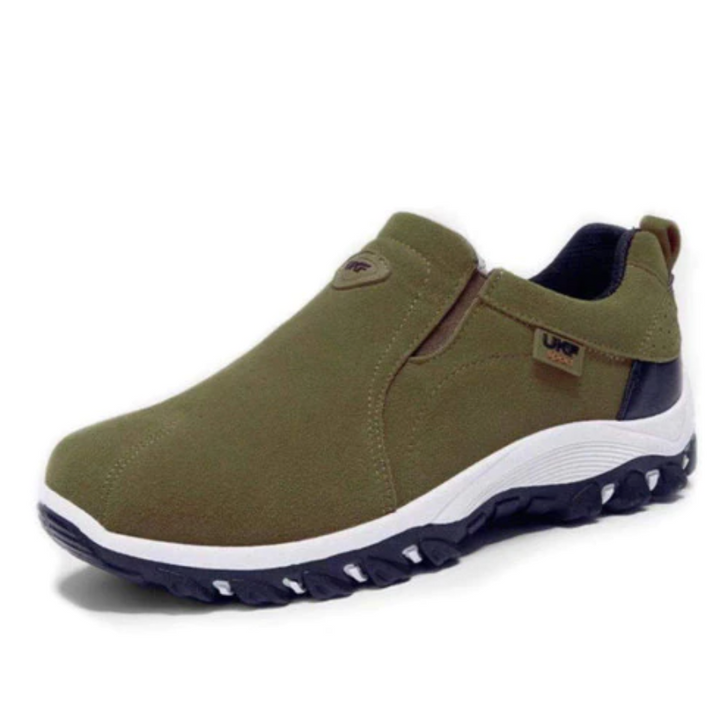 Orthopedic men's hiking shoes with arch support, designed for pain relief & ultimate comfort on outdoor trails.