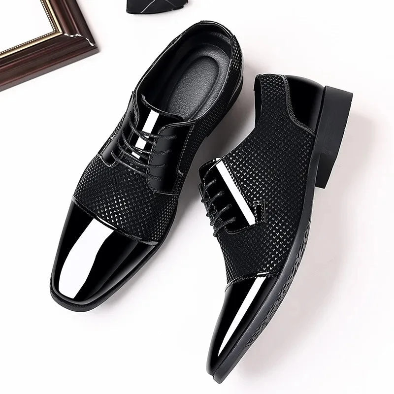 Men's unique patterned knit oxford dress shoes, a fashion statement piece.
