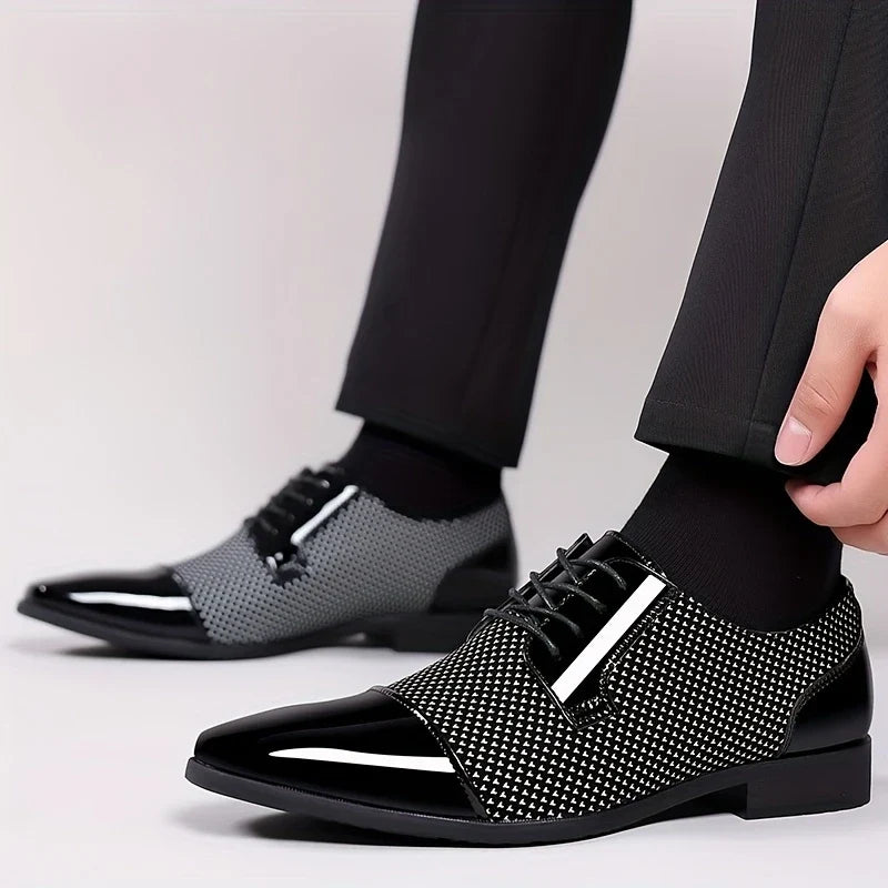 Stylish men's knit oxford dress shoes with a unique pattern, lightweight and comfortable.
