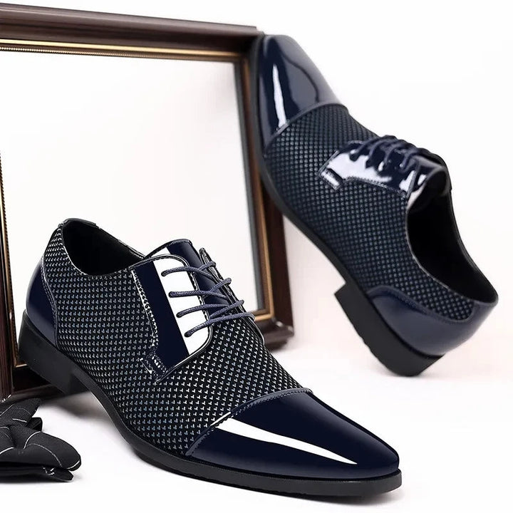 Textured men's patterned knit dress shoes, a modern twist on classic oxford footwear.
