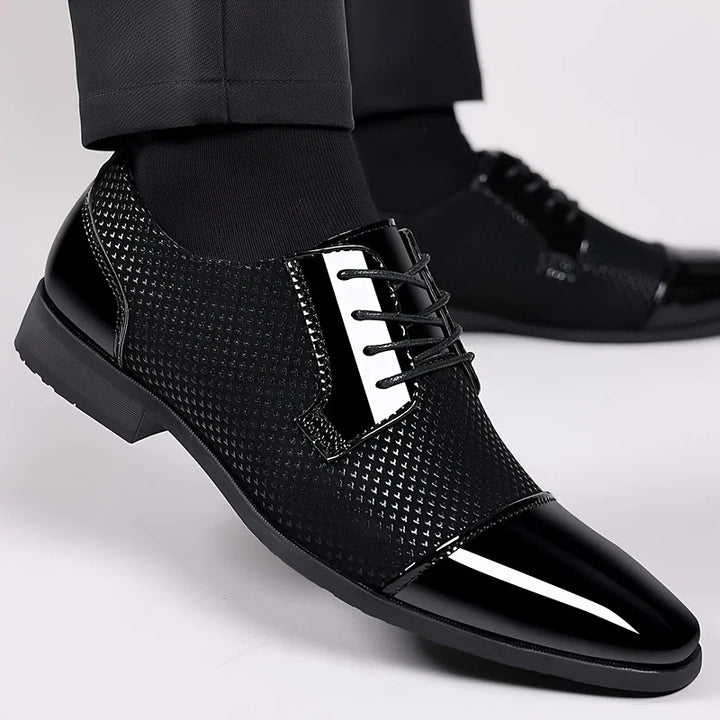 Versatile men's knit oxford dress shoes, suitable for formal events and everyday wear.