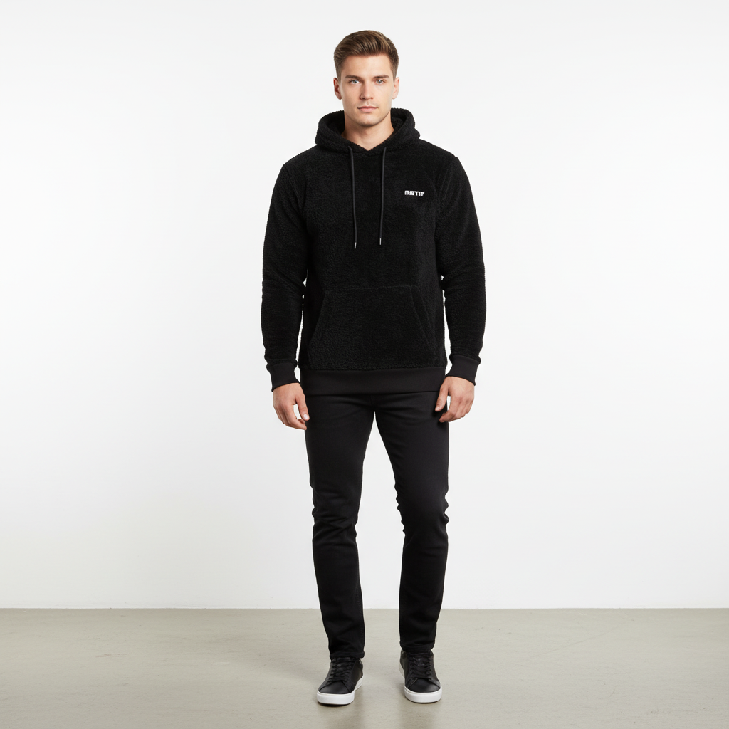 Warm men's fleece hoodie, Paul design, padded for winter comfort, perfect casual pullover.