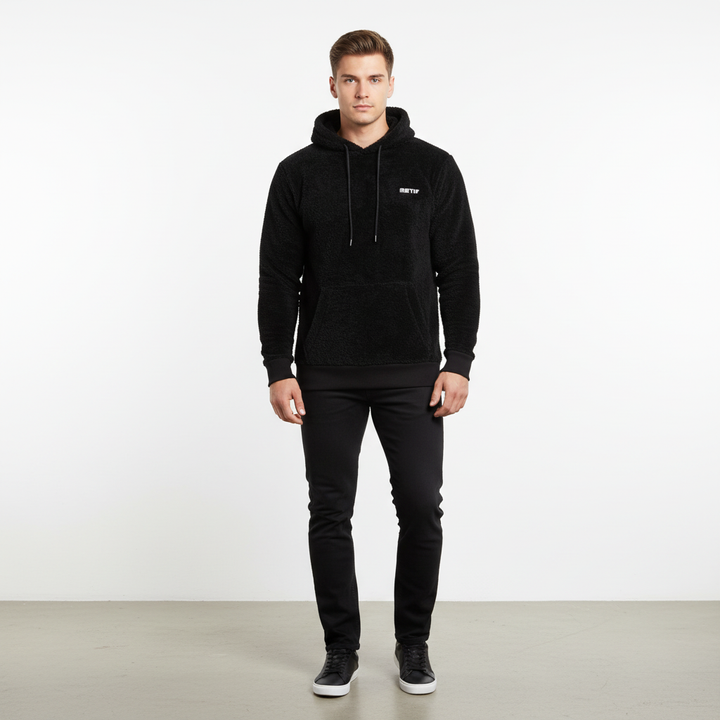 Warm men's fleece hoodie, Paul design, padded for winter comfort, perfect casual pullover.