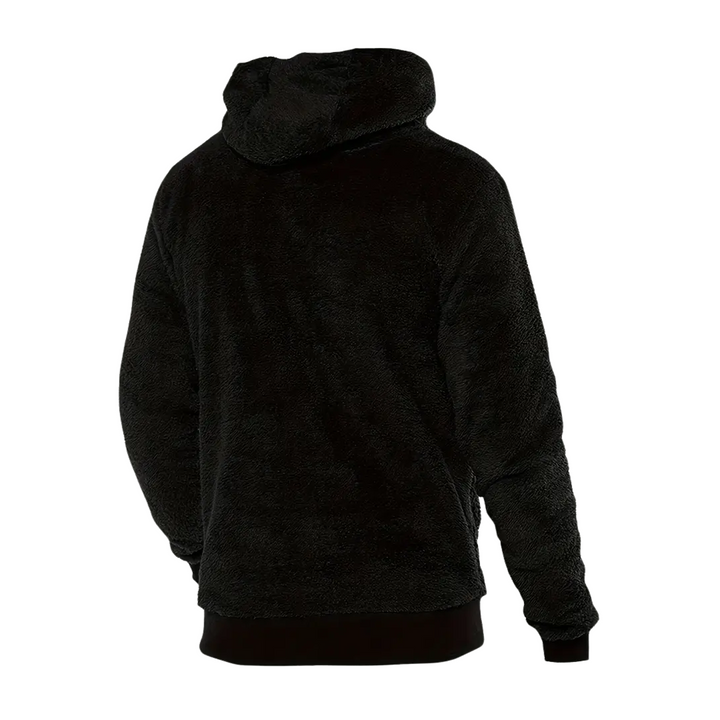 Close-up of the cozy fleece and padding on a men's Paul hoodie, showcasing texture.