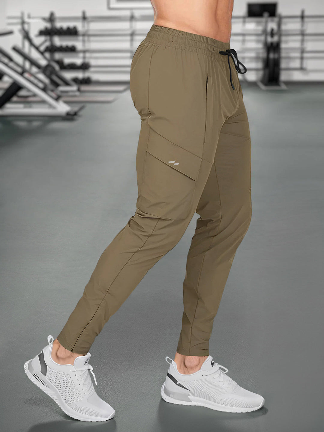 Comfortable elastic waistband & ankle cuffs on men's performance workout joggers. Secure fit.