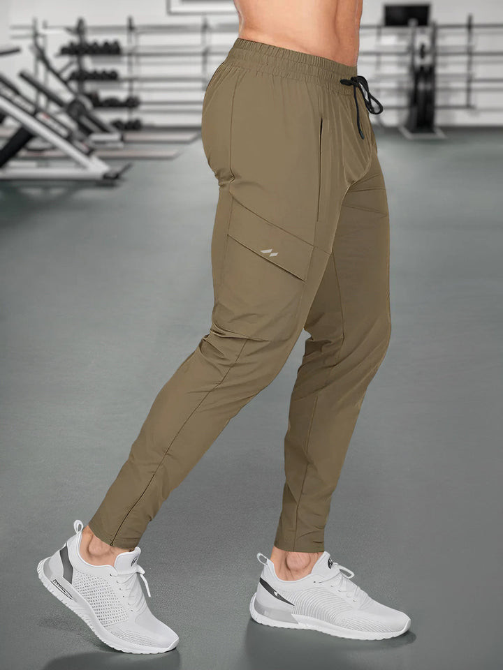 Comfortable elastic waistband & ankle cuffs on men's performance workout joggers. Secure fit.