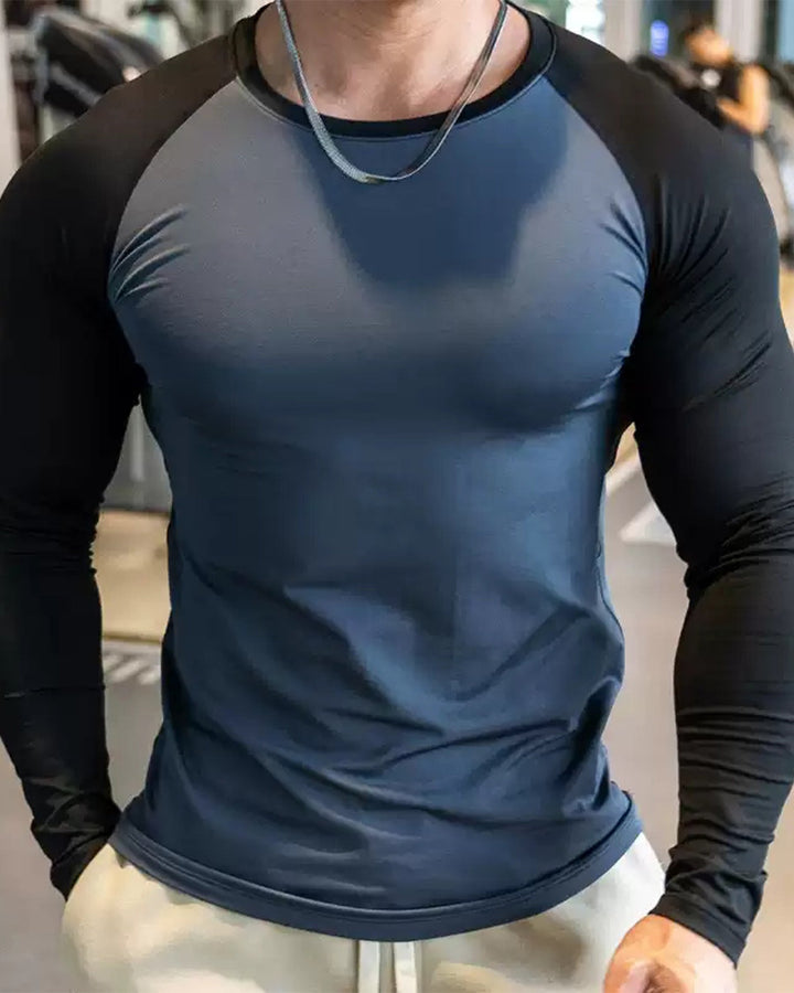 Athletic Men's Long Sleeve Top, performance shoulder cut for versatile fitness.